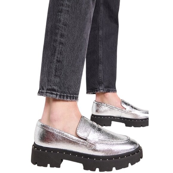 SHUTZ X Free People Shoes - SCHUTZ X Free People New Womens Silver Apron Penny Strap Platform Christie Loafe